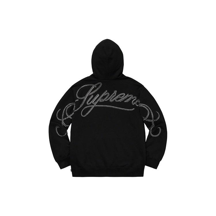 Supreme FW19 Week 12 Rhinestone Script Hooded Sweatshirt Black Men's SUP-FW19-1016