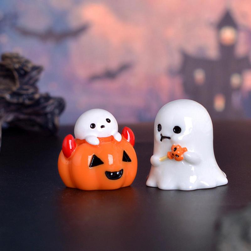 Halloween Pumpkin Ghost Figurines Wizard Ghost Landscape Miniature For Halloween Home Office Desk Room Decorations