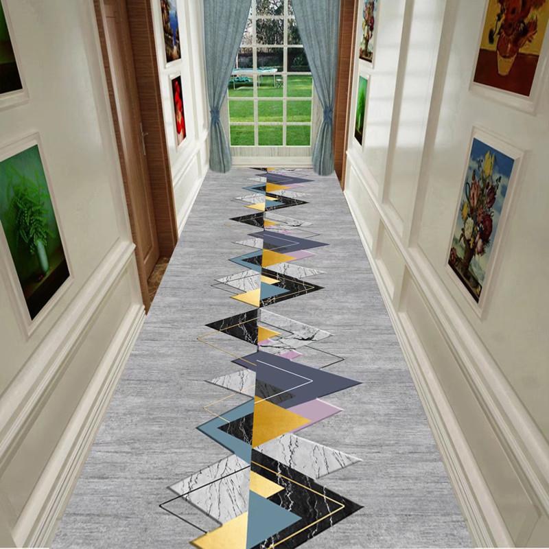 Grey Geometric Living Room Area Rug Corridor Hallway Carpet Runners Decor Crystal Velvet Anti-slip Kitchen Bedroom Rug Door Mat