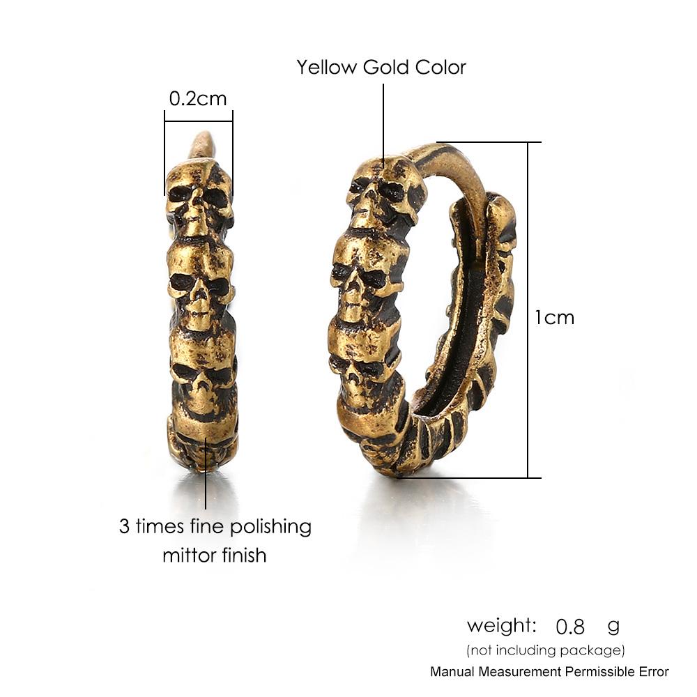 Vintage Skull Hoop Earrings For Men Women Hip Hop Jewelry Silver Skeleton Earring Rock Punk Halloween Gift OHE188