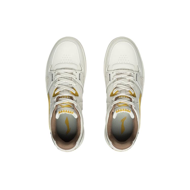 Li Ning Synthetic Leather Slip Resistant Abrasion Resistant Low Top Skateboard Shoes Men's White Yellow AGCR317-4
