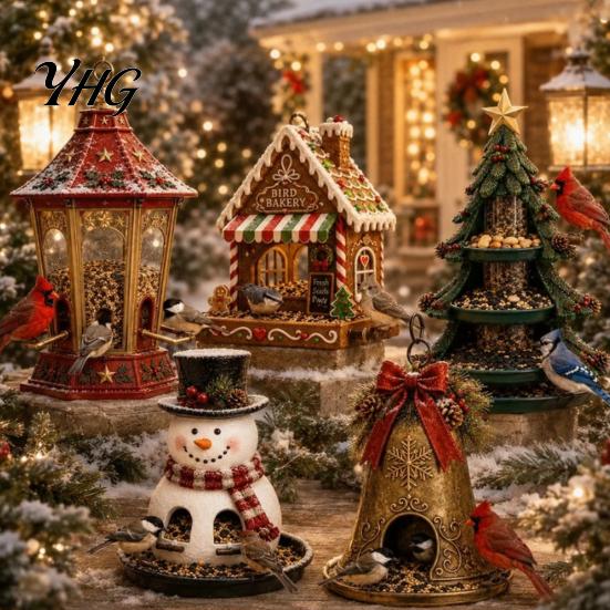 Christmas Yard Ornament for Wild Birds Snowman Hanging Bird Feeder, Resin Decorative Weatherproof Feeder Garden Patio Balcony, Gift Lovers Cute