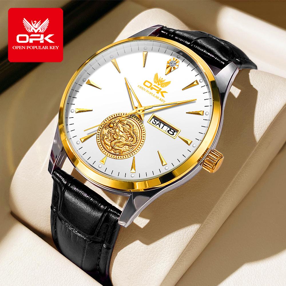 OPK 8150 Men's Dress Wristwatch Luxury Waterproof Luminous Dual Calendar Original Business Quartz Watch for Man