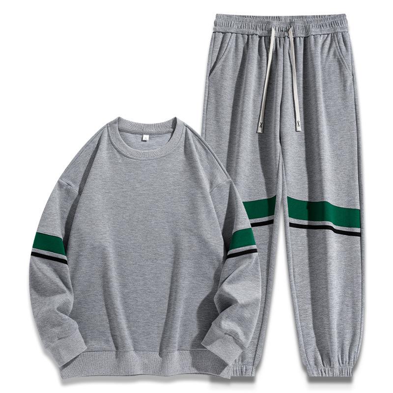 

Весенне-летний мужской спортивный и развлекательный костюм с круглым вырезом, свитер с капюшоном, однотонные длинные брюки, толстовка с капюшоном, универсальный мужской костюм XXL серый