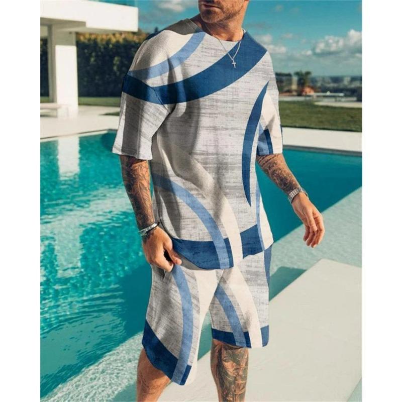 Summer 2026 new men s casual and fashionable 3D printed pattern two-piece street style XXS