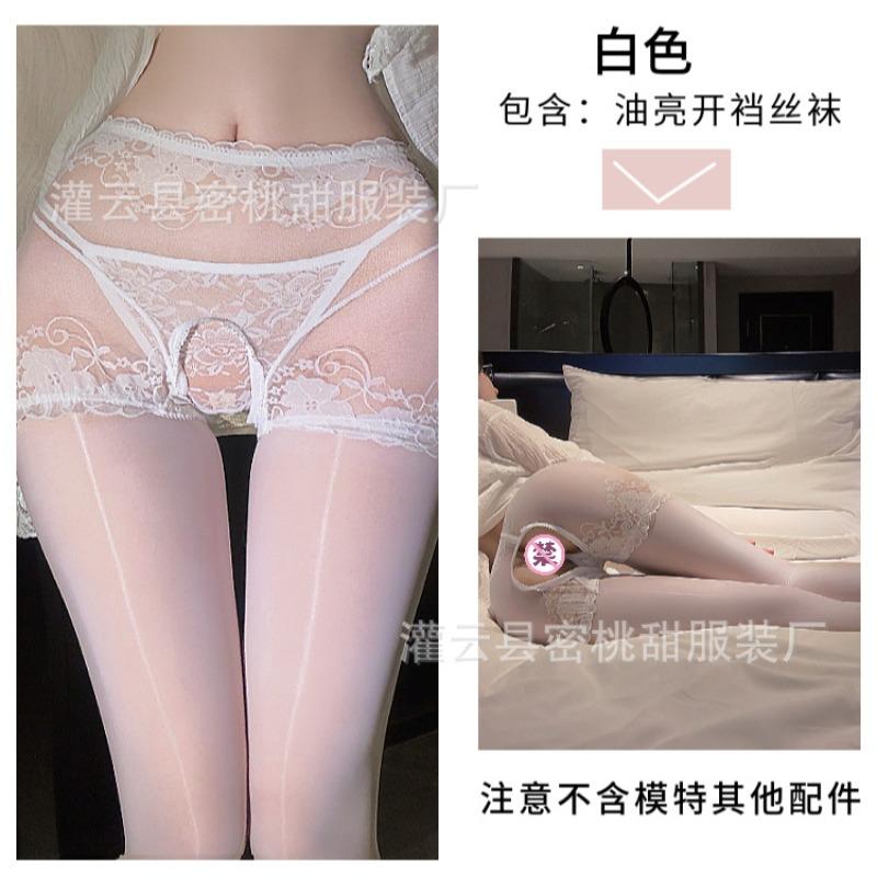 Sex-Unterwäsche sexy Netz durchsichtig seidig Einteiler Pferdeöl offener Schritt Socken hohe Taille Hüftlift Öl glänzend offene Socken