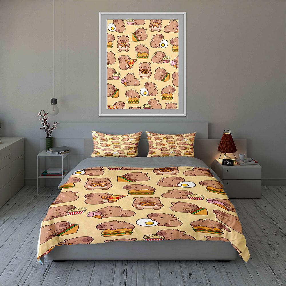 Capybara food illustrations. Bedding Duvet cover sets Duvet covers Pillowcases gifts (1 * Duvet Cover 2 * Pillowcases, without duvet insert)