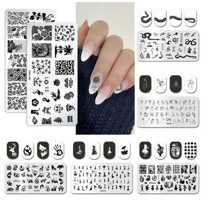 Nail Stamping Plates Leaves Flower Stripe Design Printing Abstract Lady Face Nail Art Stamp Templates Stencil Accessories Tools