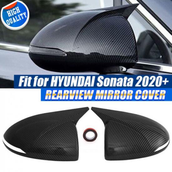 Pair Carbon Black OX Horn Rearview Mirror Cover Cap For 2020-2023 Hyundai Sonata