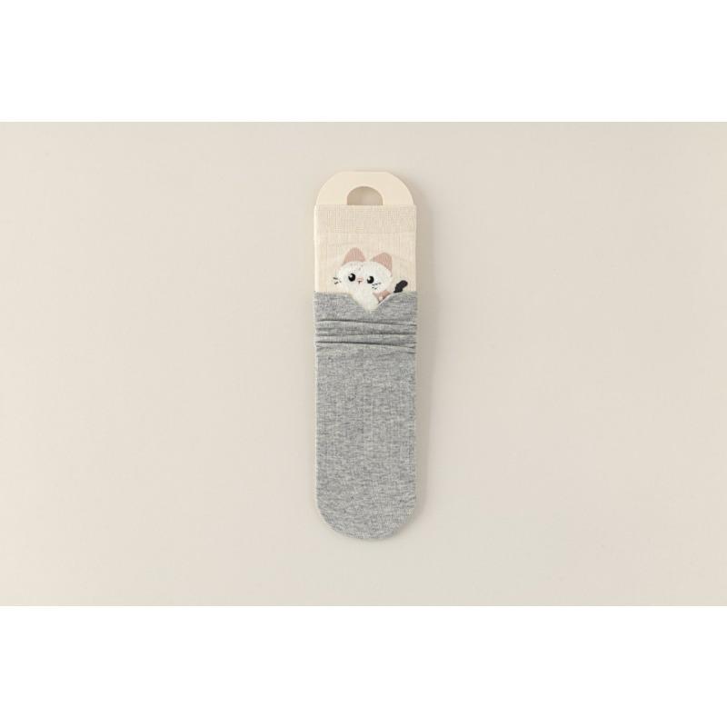 Autumn Three-dimensional Cute Cartoon Animal Plush Embroidery Double-seam Double-layer Mid-calf Socks, Personalized Pile Socks