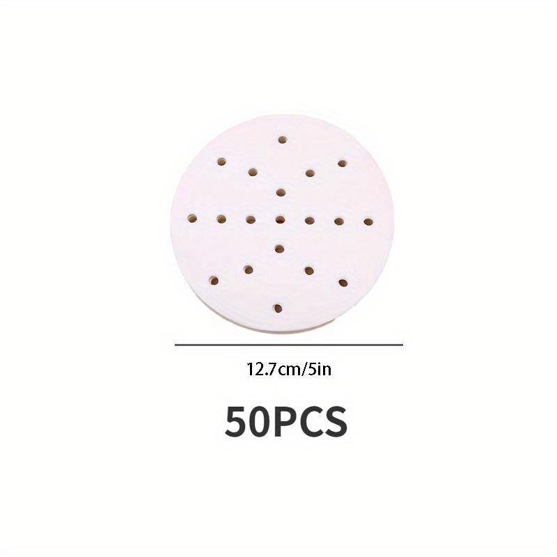 50pcs/100pcs 7.6cm/2.99in and 12.7cm/5in Food Grade Steamer Pad Circular Steamer Paper Silicone Paper Mantou Paper Baking Paper