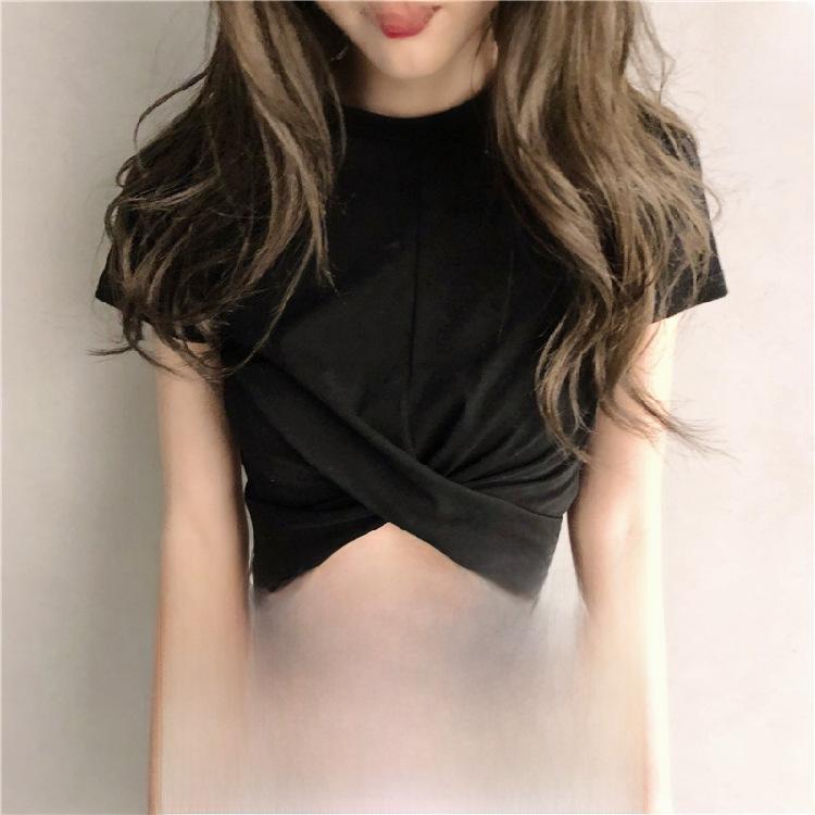 Evropský Slim Fit Dámský Letní Crop Top - Krátký Rukáv, Kulatý Výstřih