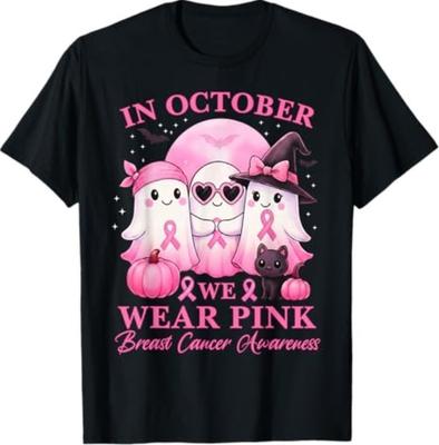 In October We Wear Pink Ghost Squad Breast Cancer Awareness T-Shirt Unisex T-Shirt