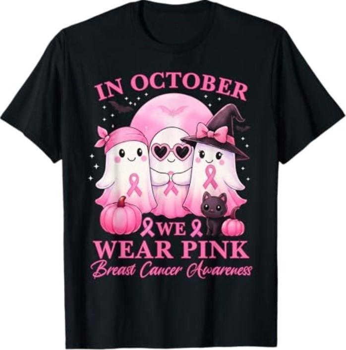 in October We Wear Pink Ghost Squad Breast Cancer Awareness T-Shirt Unisex T-Shirt