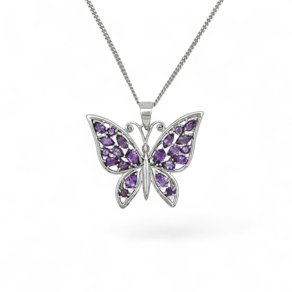 Butterfly charm pendant - 925 silver amethyst gemstone pendant, gift for daughter