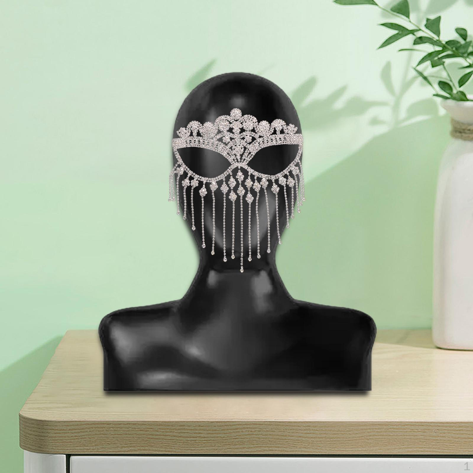 

Masquerade Face Chain Tassels Mask Headpiece Jewelry Rhinestone Widely Used срібний