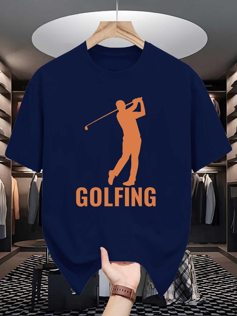 Golfing Player Silhouette Unisexs T Shirt Crew Neck Cotton Golf Tee For Golf Fans Outdoor Gift For Male Sports Lovers Daily Wear