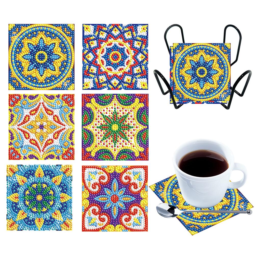 6PCS Diamond Crafts Coasters Fresh Greenery Diamond Painting Coasters Kits Mandara Wooden for Adults Kids Beginner Gift Supplies