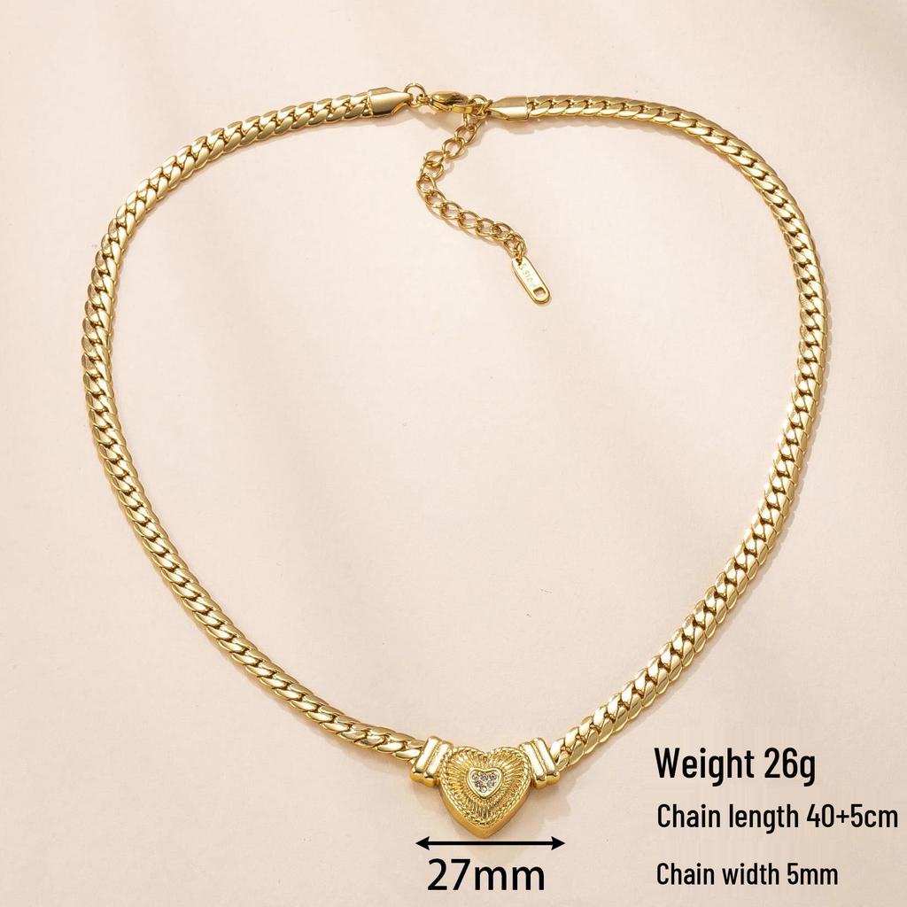 18K Gold-Plated Love Heart Rhombus Diamond Necklace - European Style Stainless Steel Clavicle Chain