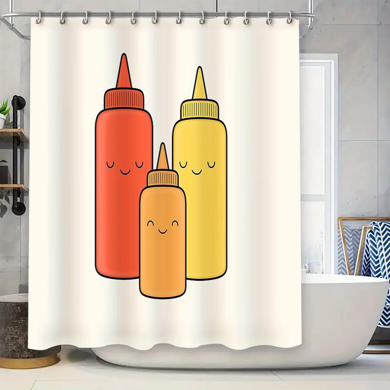 

Funny Tomato Ketchup Shower Curtain Cute Food Bathroom Decor Anime Kitchen Backdrop Home Decor Novelty Washable Fabric 90x180cm
