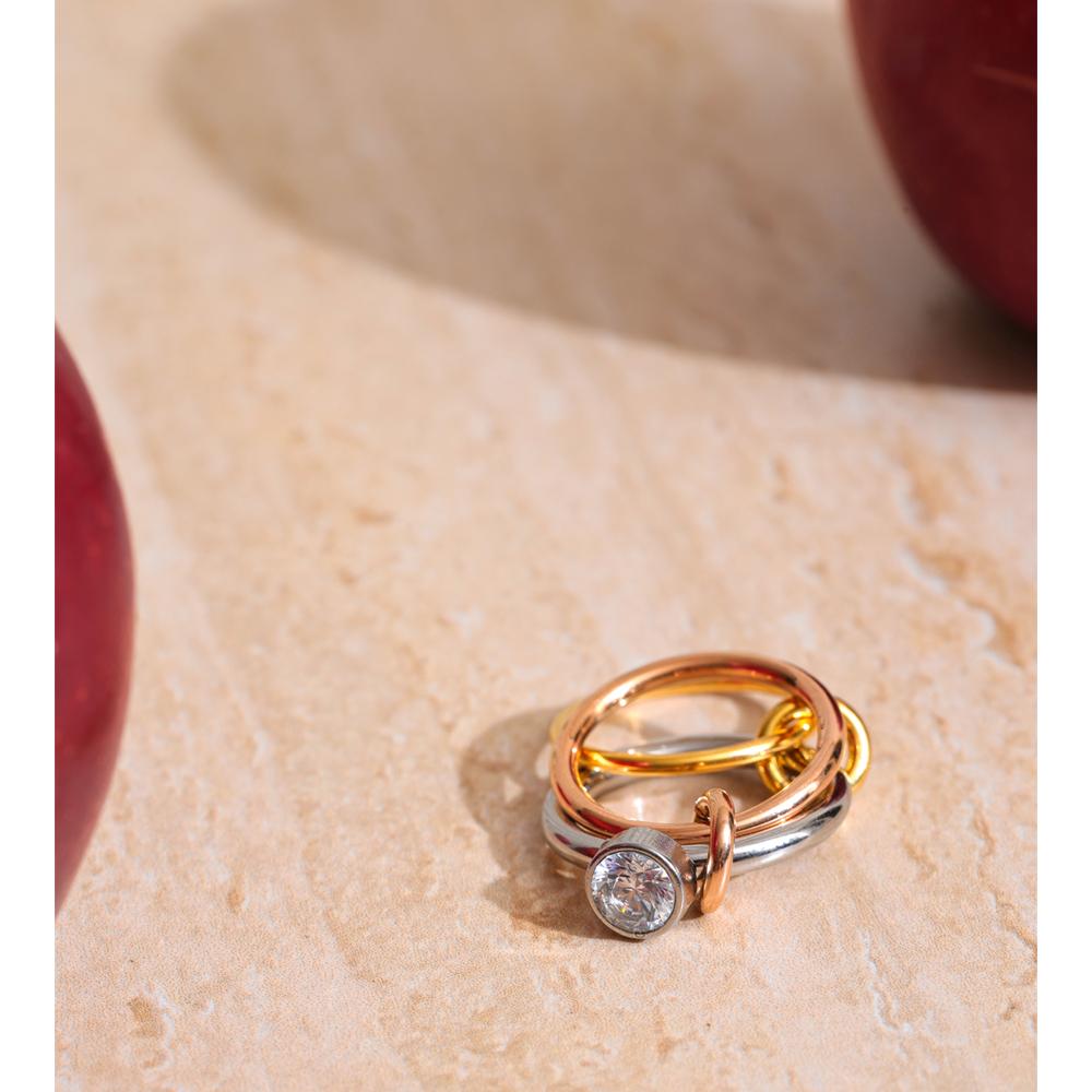 Eetit Delicate Stainless Steel 3 Colors 3 Finger Links Stacked Ring Delicate Popular Attractive Jewelry Accessories