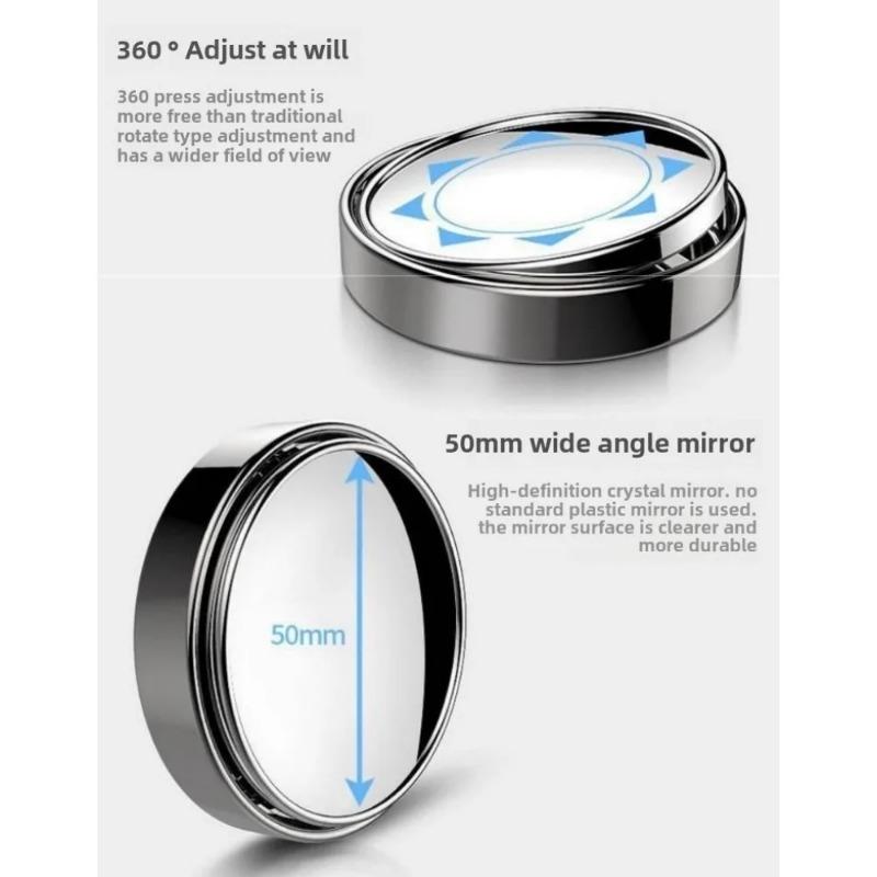 2Pcs Car Round Frame Convex Wide-angle Clear Rearview Auxiliary Mirror 360 Degree Blind Spot Mirror Adjustable Driving
