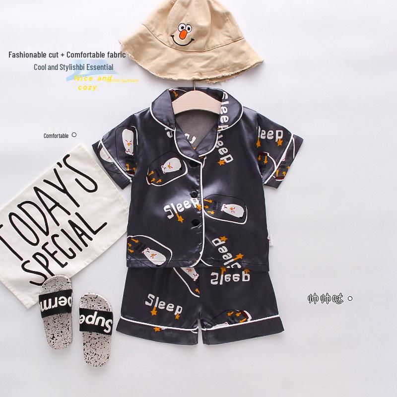 BB58 Mufurui Summer Kids' Silk Bear Cartoon Pajama Short Sleeve Two-Piece Set
