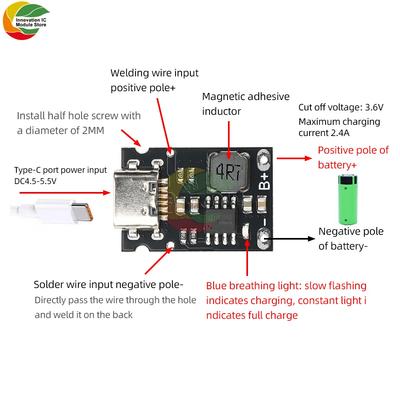 1S 3.2V/3.6V 2.4A CC 4.5-5.5V Carte de Charge Module de Charge Dédié Batterie LiFePO4 Carte de Charge Haute Intensité Type C