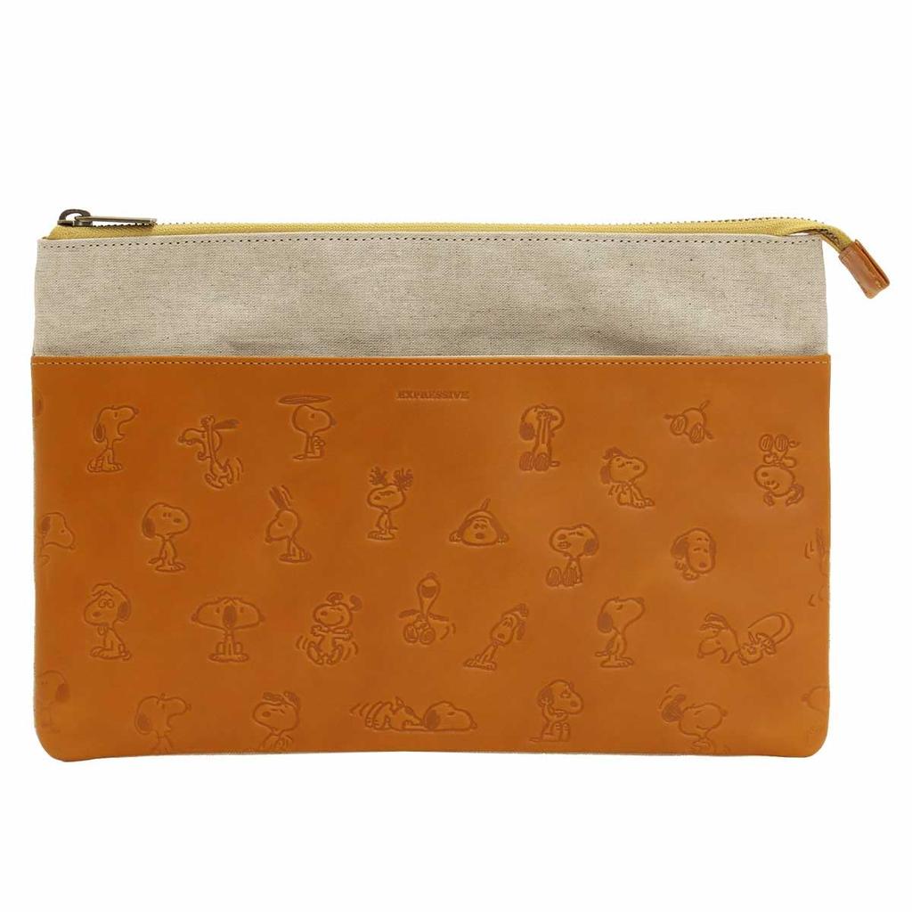 PEANUTS SHICHIENGE Genuine Leather Sacoche Briefcase Shoulder Bag Thin Crossbody Cowhide with Strap Leather SNOOPY Peanuts SHICHIHENGE Shichihenge