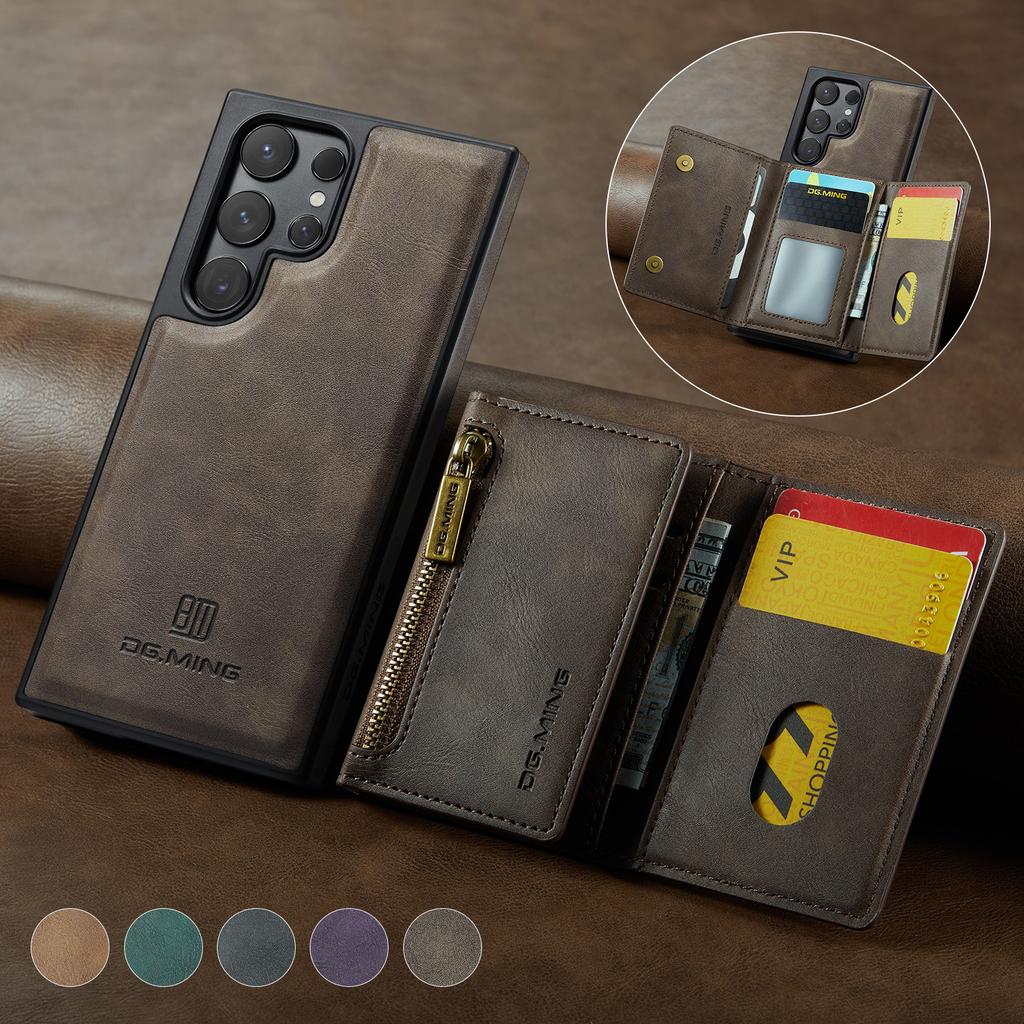 2-in-1 DetaChable Magnetic Leather Wallet Phone Case for Samsung Galaxy S23 24 25 Plus Ultra zipper card slot pocket phone cover