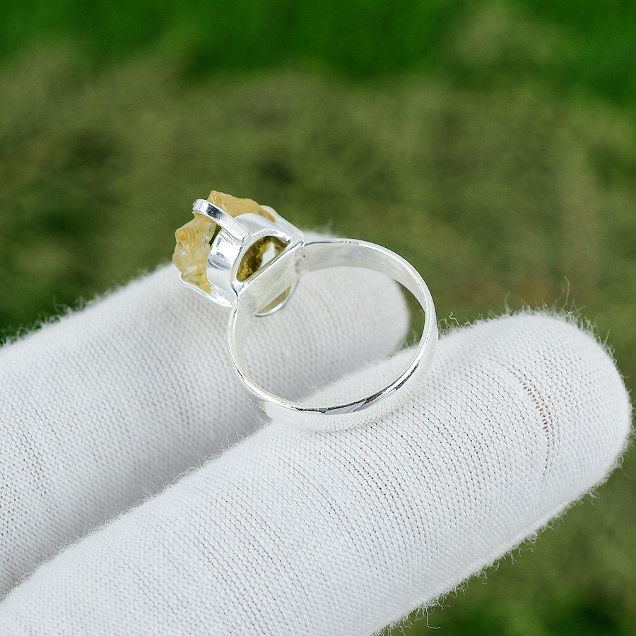 Birthday Gift For Her Natural Citrine Rough Solitaire Ring Size 7.5 925 Silver