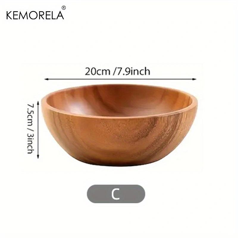 Cuenco de madera de Acacia para ensalada, cuenco de madera antiescaldado para niños, adecuado para decoración de helados de frutas y verduras, 1 Uds.