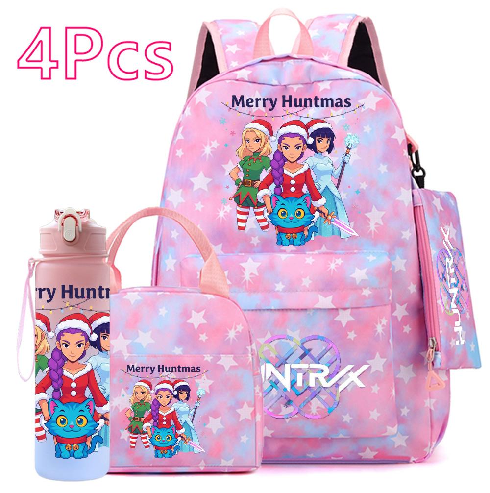 4 st/set Jul K-POP Tryckt Ryggsäck Handväska Pennskrin 750 ml Vattenflaska för Tonåring Pojke Flicka Bokväska Skolväska Med Drickmugg Barnpresent