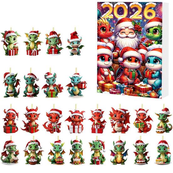 Creative Christmas Countdown Calendar Dragon Advent Calendars 2026, 24 Days with Party Favors 2D Acrylic Ornaments, Collectible Figures for Tree Home