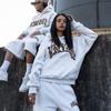 STREETRICH Conjuntos de 2 Peças Bordados com Patch Outfits Femininos Moda de Rua Hip Hop Retrô Conjuntos de Duas Peças Outfits Femininos Moletom Casual Solto Top