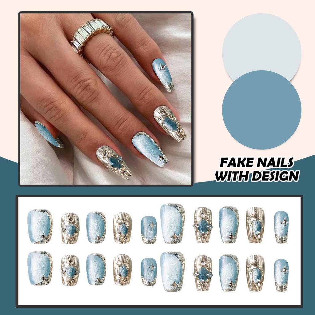 Aufdrücknägel für Damen, mittelgroß, künstliche Nägel mit Designs, nackte Acrylnägel zum Aufkleben, glänzende, vollständige Abdeckung, künstliche Nägel