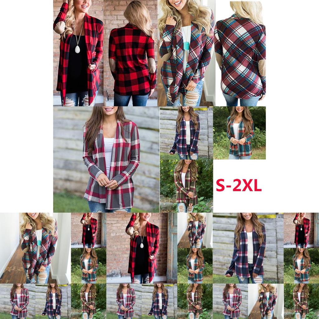 Cozy Women Plaids Cardigan T-shirt With Stylish Lapel Collar For Casual Wear