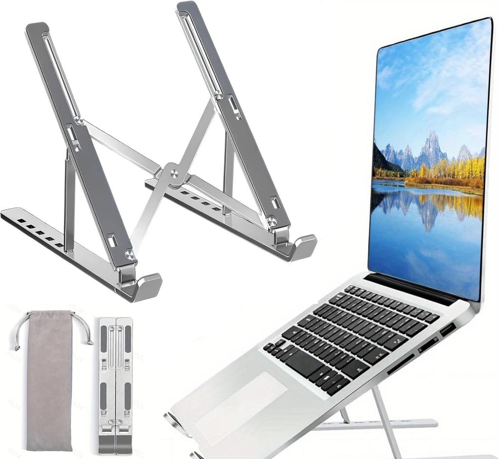 Aluminium alloy Laptop Stand, Full Flat Silicone Anti-Slip Office Laptop Stand for Desk Adjustable Portable Laptop Holder