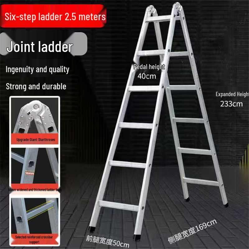 Non-Slip Herringbone Engineering Ladder, Reinforced Iron Square Tube with Galvanized Pipe, Thickened for Household Use
