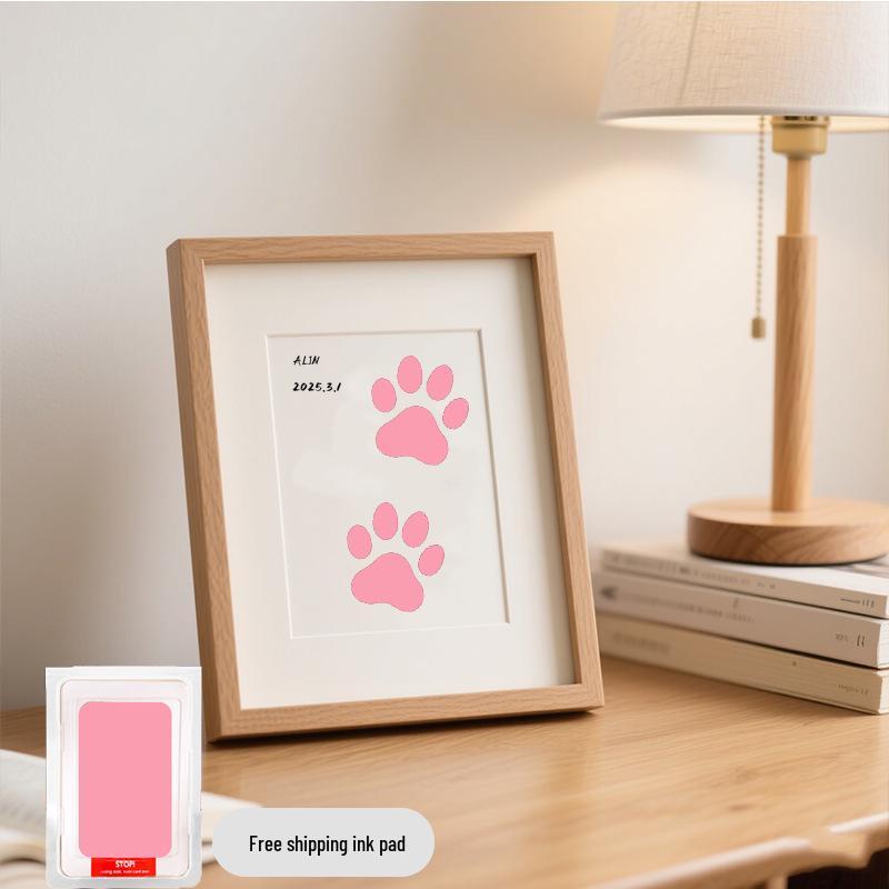 Pet Paw Print Memorial Frame with Wash-Free Ink Pad for Cats and Dogs