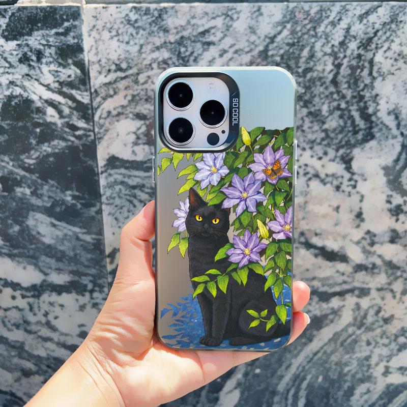 

Lovely Black Cats And Flower Phone Case For iPhone 15 14 13 Pro Max 13 Mini 12 11 Pro Max 15 14 Plus Shockproof Laser Back Cover iphone14 pro