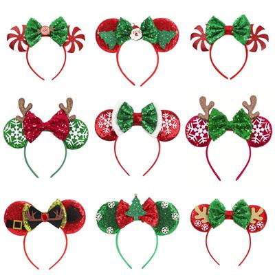 Cute Sequin Christmas Headband Soft Bow DIY Mouse Ears Headband Xmas Tree Christmas Hair Accessories New Year