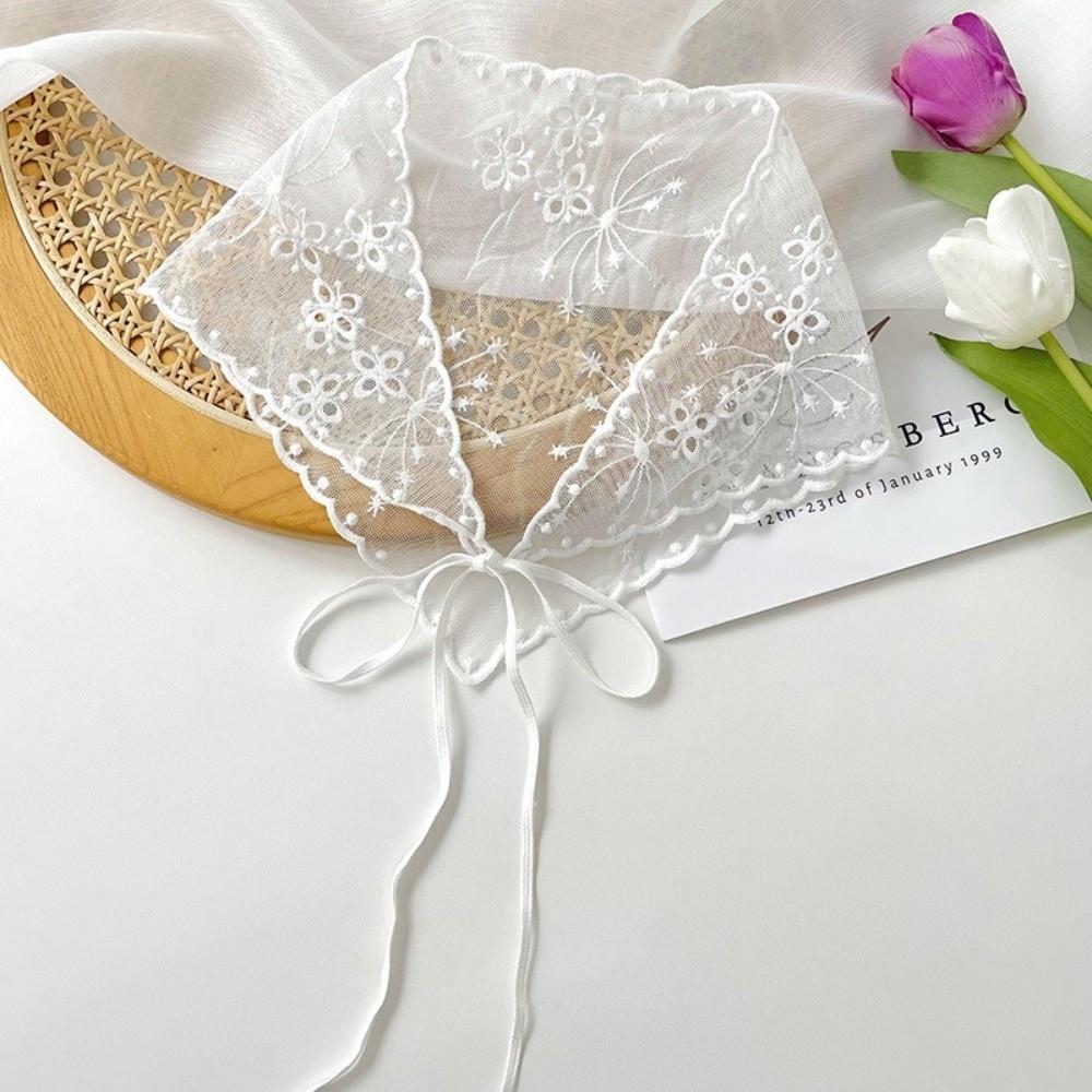 Thin Lace Flower Hair Scarf Vintage Triangle Head Scarf White Bandanas for Women  Photography