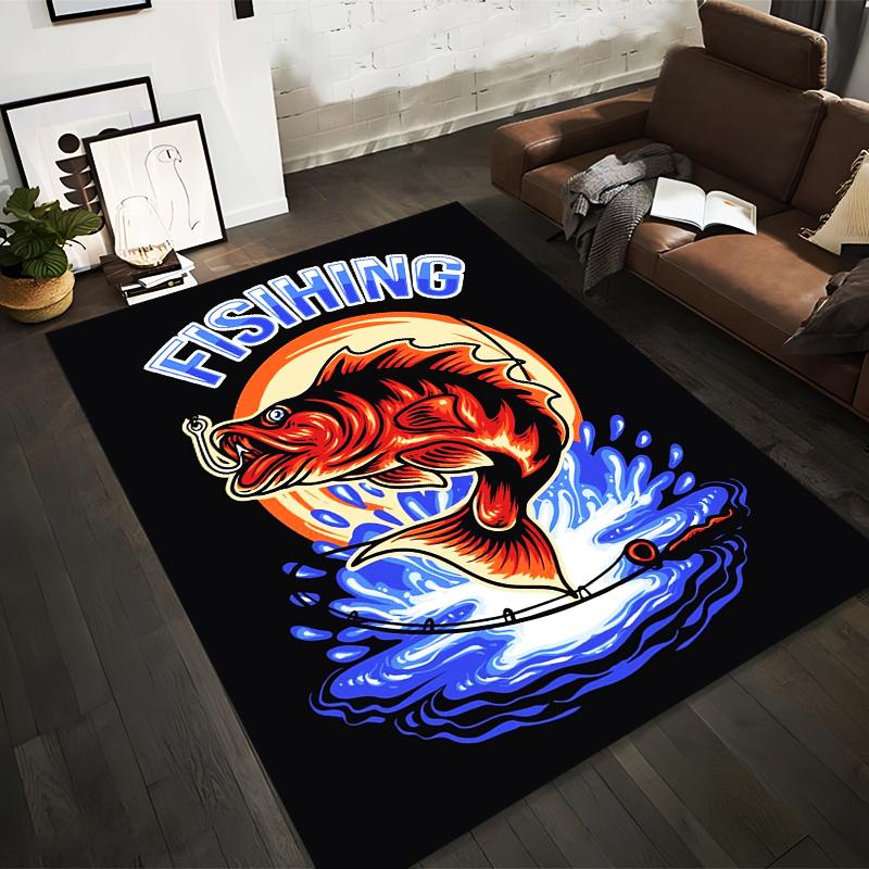 

Fishing Theme Carpet With Red Fish Design and Vibrant Water Splash Suitable for use as an anti-slip for living room bedroom sofas 40x60cm( 15x23in )