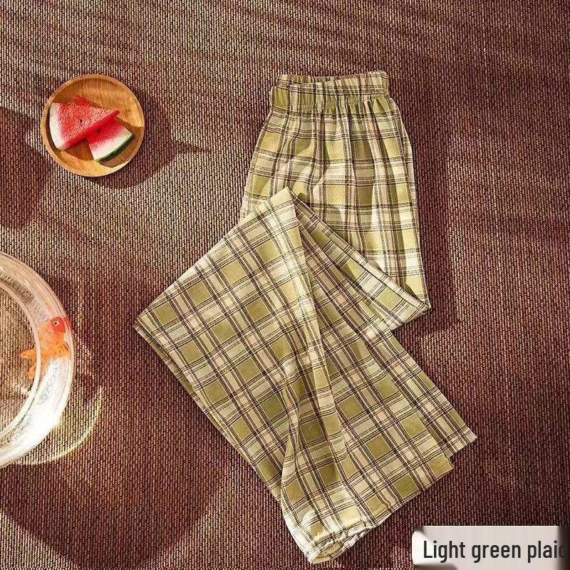 2024 Trendy Korean Plaid Wide-Leg Pants for Women - Slimming, Versatile, and Stylish for Spring/Summer