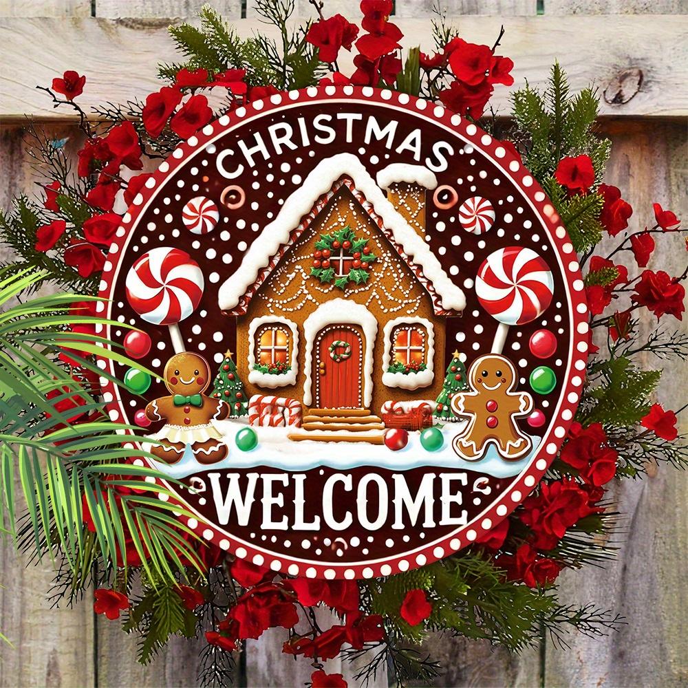 Wooden Christmas Sign with Gingerbread Man Pattern - Navidad Welcome Sign for Front Door Wall Hanging Decor - Ideal Christmas Ornament