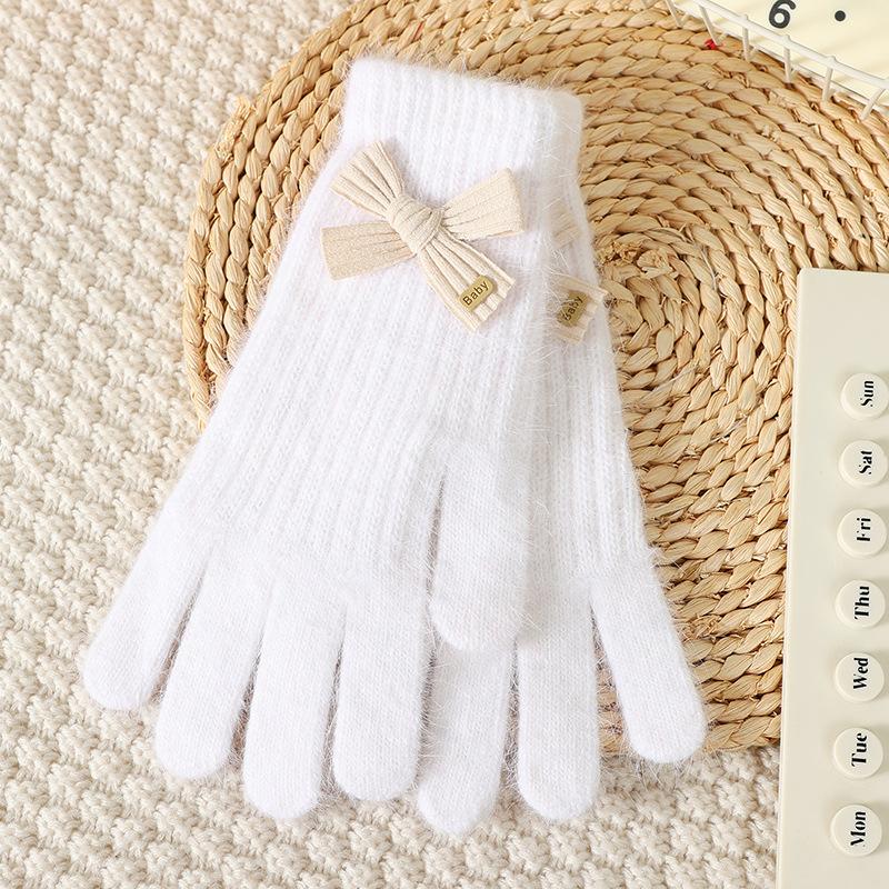 Wind Bow Knitted Gloves Women's Winter Outdoor Cold Protection and Warm Wrist Guards Can Be Cute and Sweet
