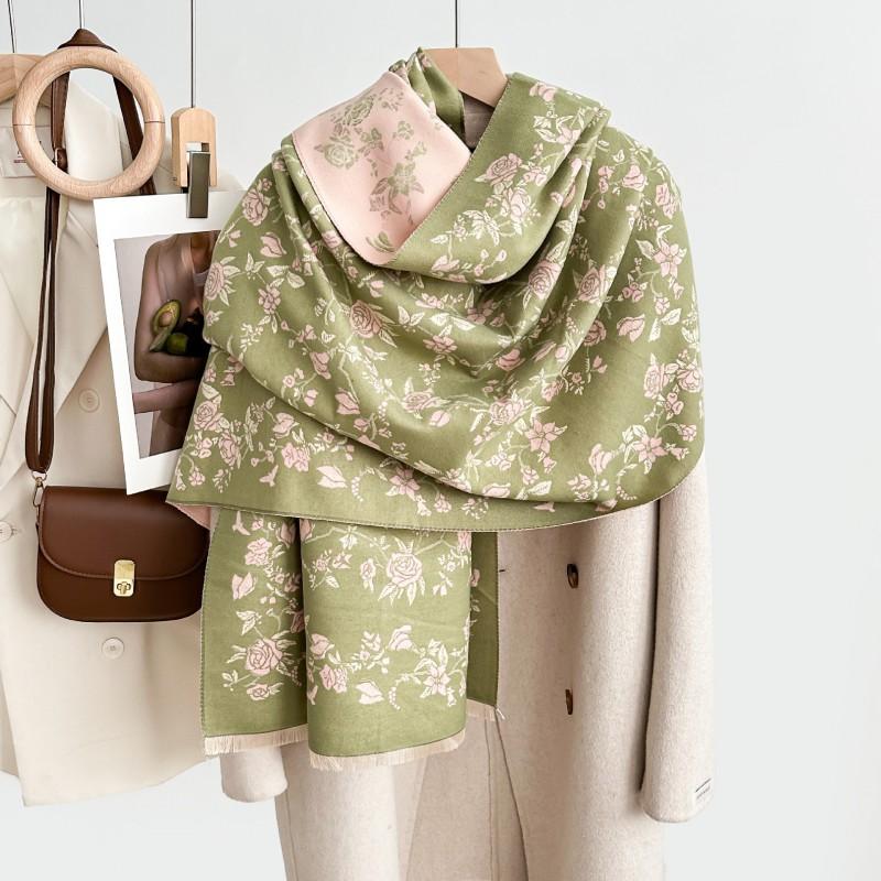 Premium Double-Sided Jacquard Houndstooth Scarf Wrap Women Winter Fall Warm Cotton Blend Shawl 185x70cm