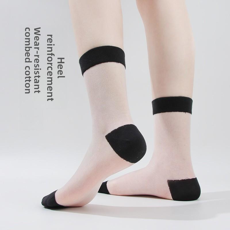 5 Pairs Spring and Summer Thin Transparent Silk Socks Mid-tube Socks Breathable Fashion Stretch Silk Socks for Women
