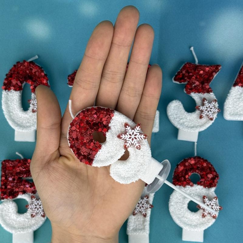 Creative Ice and Snow Digital Birthday Candle Cake Party Decoration Birthday Celebration Wax Diy Red and White Snowflakes